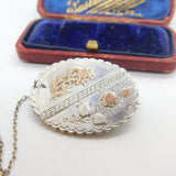 Victorian 9ct Rose Gold on Sterling Silver Floral Sweetheart Brooch 1888 Antique