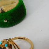 9ct Yellow Gold, Turquoise & Sapphire Floral Cluster Ring Vintage 1970 London