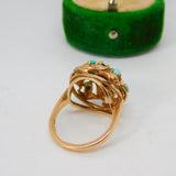 9ct Yellow Gold, Turquoise & Sapphire Floral Cluster Ring Vintage 1970 London