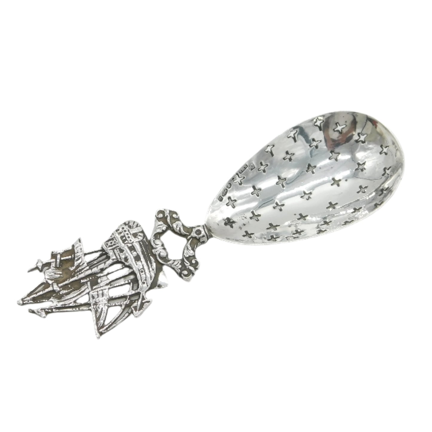 Edwardian Sterling Silver Dutch Ship Sugar Caster Spoon Antique 1907 London