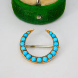 Victorian 18ct Yellow Gold Graduating Turquoise Crescent Brooch Antique c1880