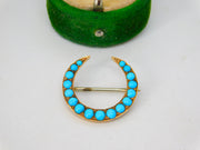 Victorian 18ct Yellow Gold Graduating Turquoise Crescent Brooch Antique c1880