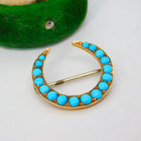 Victorian 18ct Yellow Gold Graduating Turquoise Crescent Brooch Antique c1880