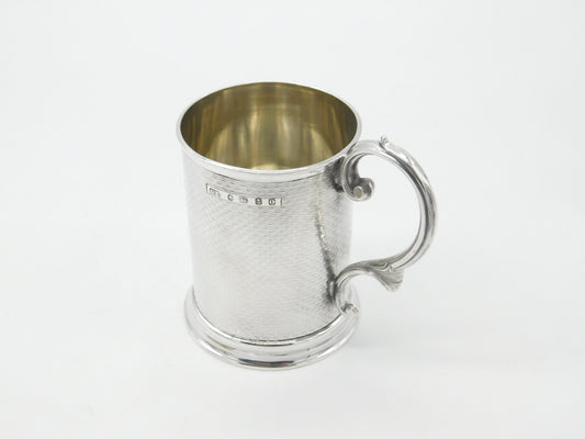 Victorian Sterling Silver Engine Turned Christening Mug 1868 Birmingham G. Unite