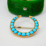 Victorian 18ct Yellow Gold Graduating Turquoise Crescent Brooch Antique c1880