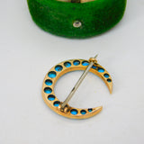 Victorian 18ct Yellow Gold Graduating Turquoise Crescent Brooch Antique c1880