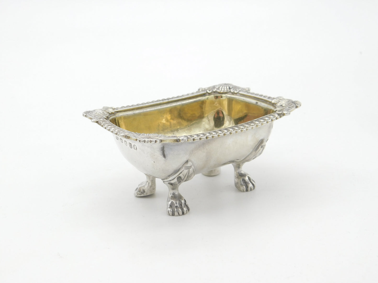 Georgian Sterling Silver Paw Foot Floral Salt Cellar 1815 London John Blake