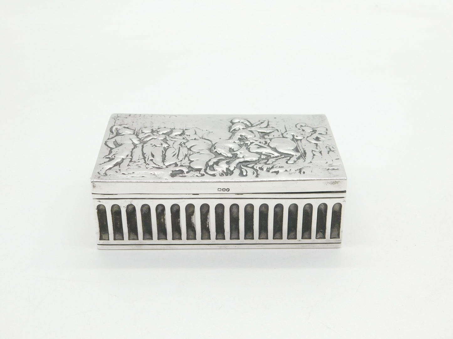 Victorian Sterling Silver Battle Scene Trinket Box Antique 1900 Chester