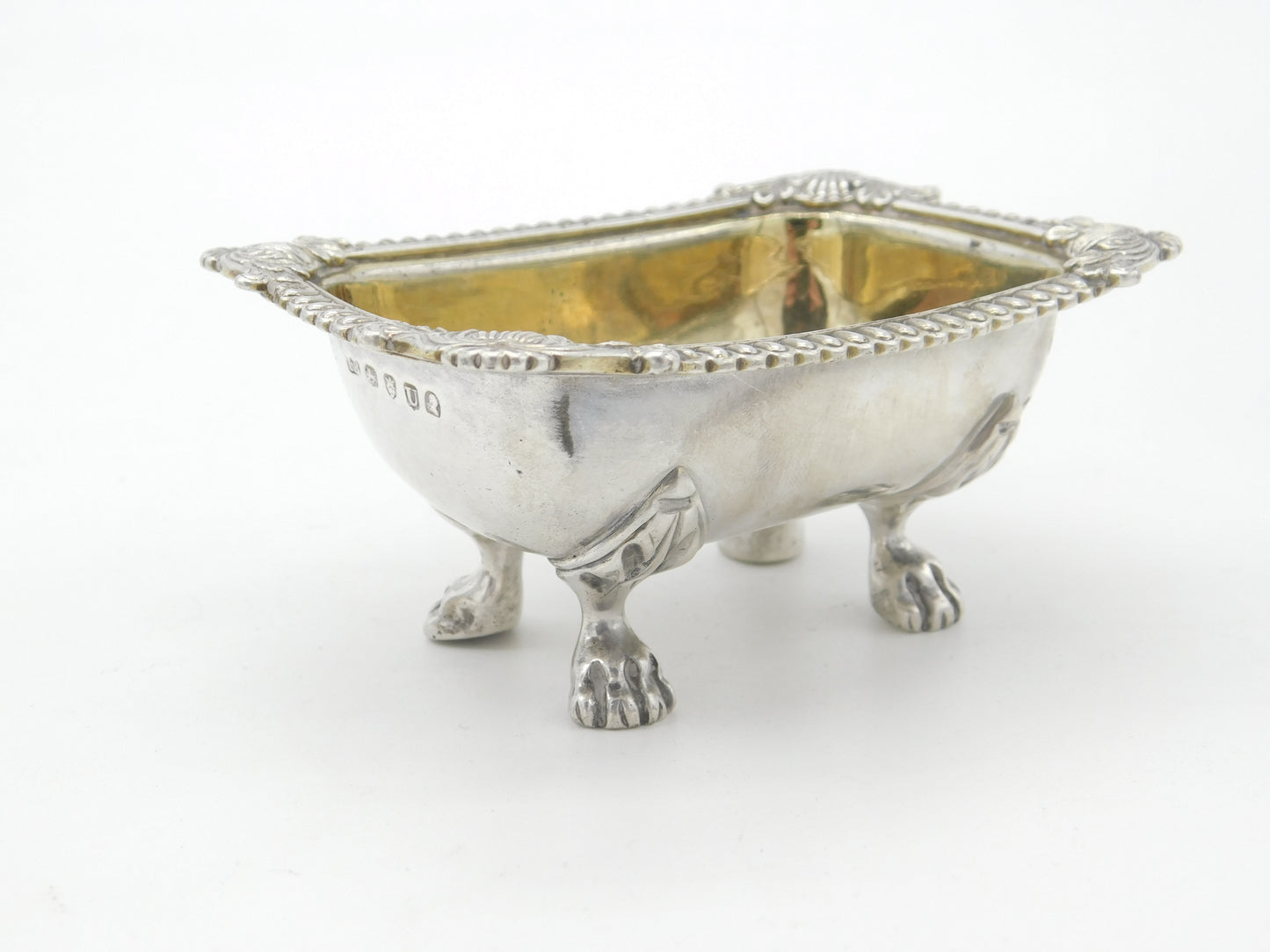 Georgian Sterling Silver Paw Foot Floral Salt Cellar 1815 London John Blake