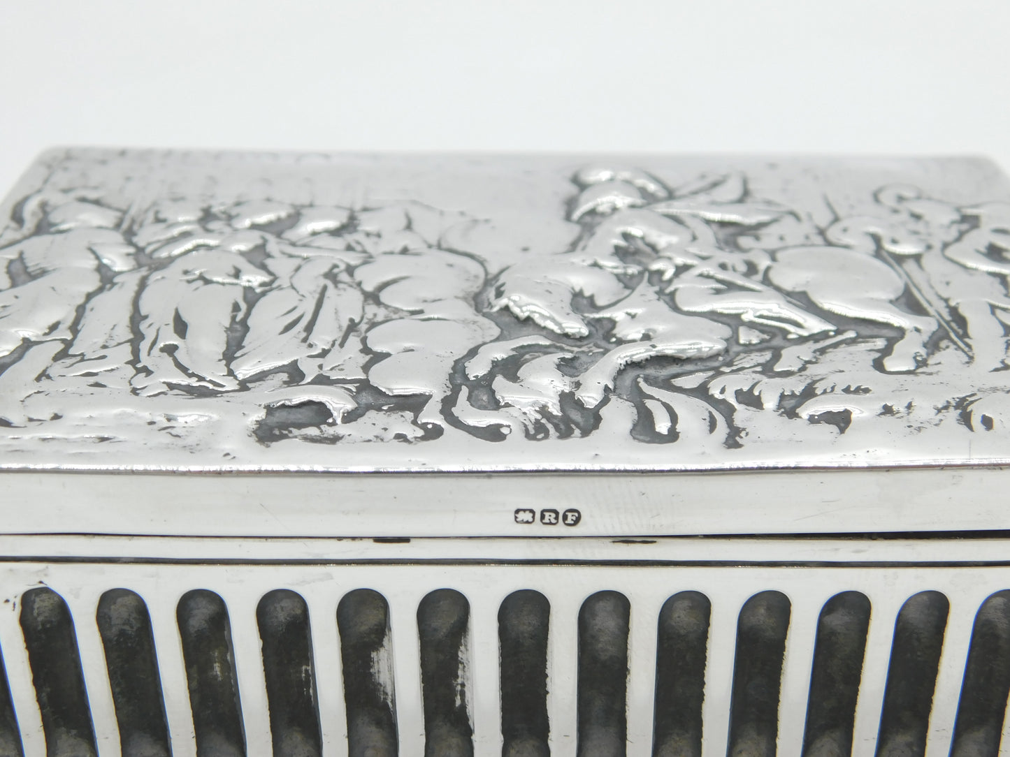 Victorian Sterling Silver Battle Scene Trinket Box Antique 1900 Chester