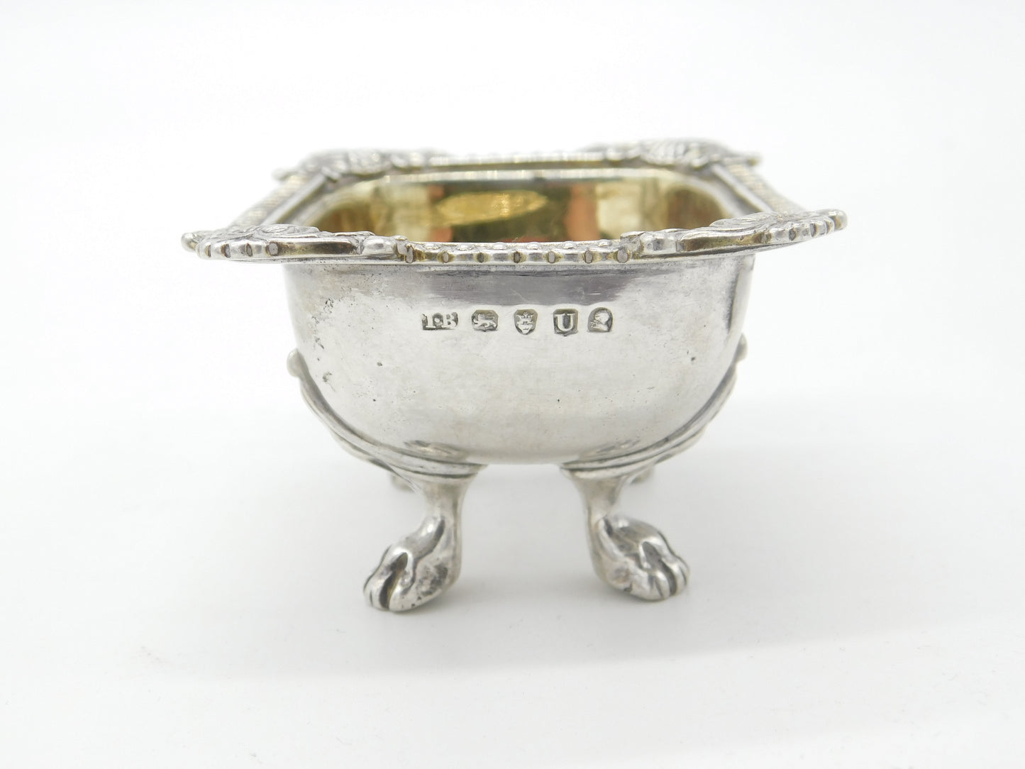 Georgian Sterling Silver Paw Foot Floral Salt Cellar 1815 London John Blake