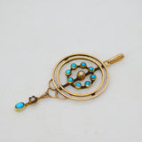 Victorian 9ct Gold, Turquoise & Seed Pearl Lavalier Drop Pendant Antique c1890