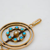 Victorian 9ct Gold, Turquoise & Seed Pearl Lavalier Drop Pendant Antique c1890