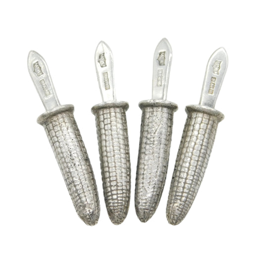 Set of Four Cast Sterling Silver Sweetcorn Holders Vintage 1969 Birmingham