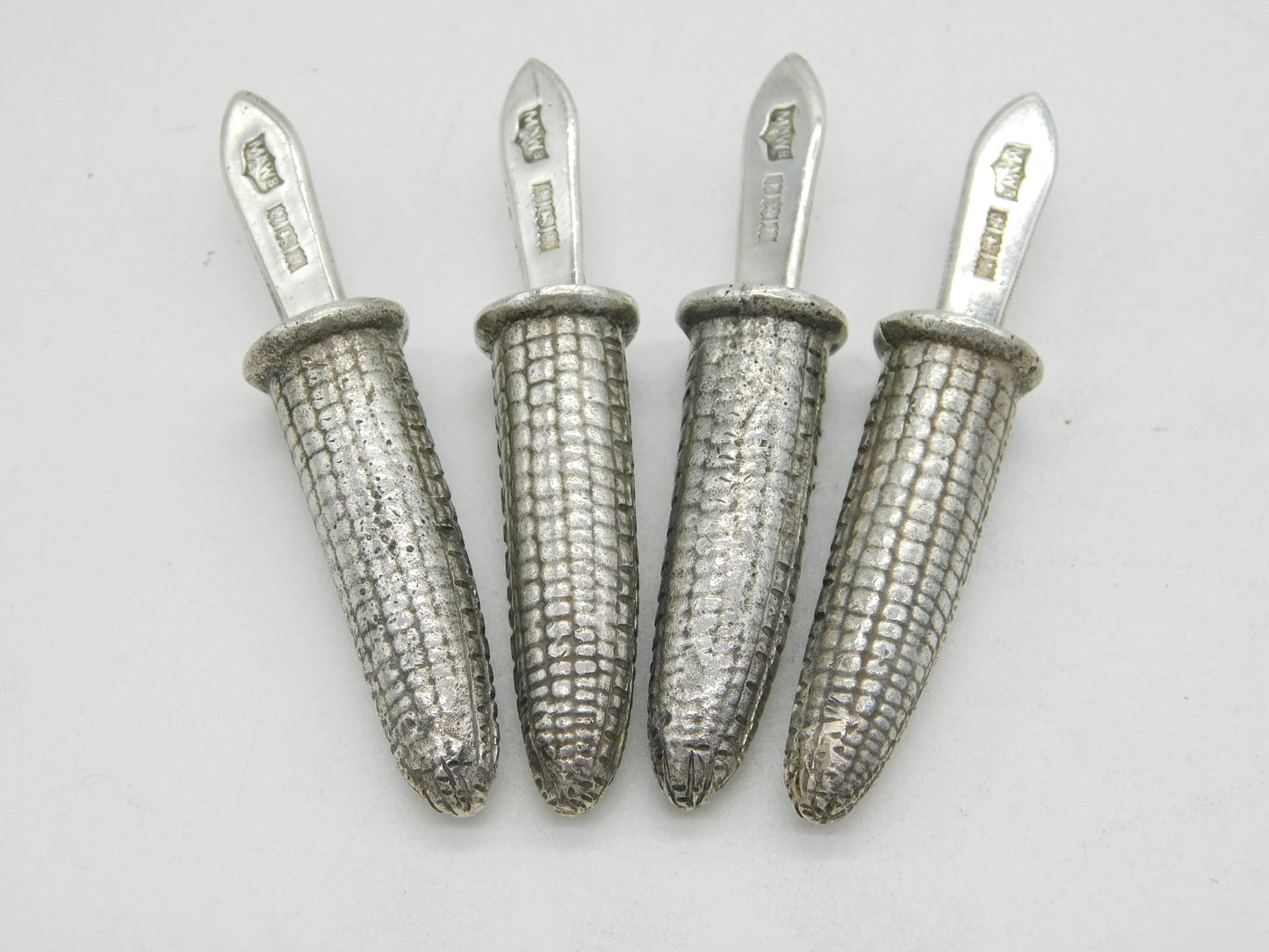 Set of Four Cast Sterling Silver Sweetcorn Holders Vintage 1969 Birmingham