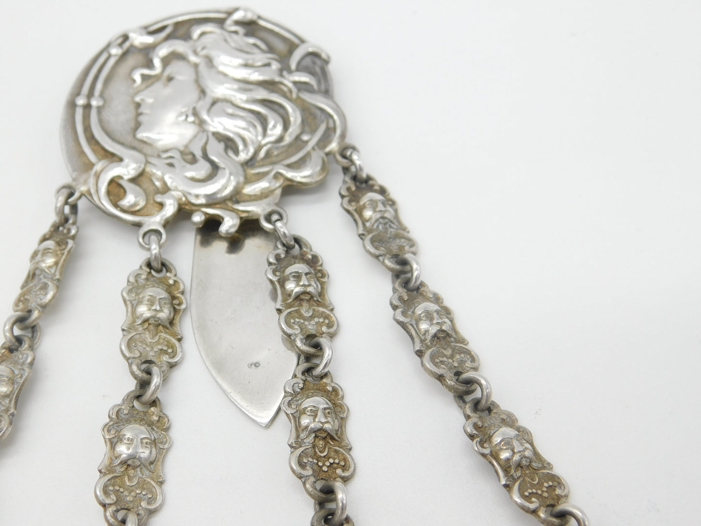 Victorian Art Nouveau Silver Plated Fairy & Mythic Beast Sewing Chatelaine c1880