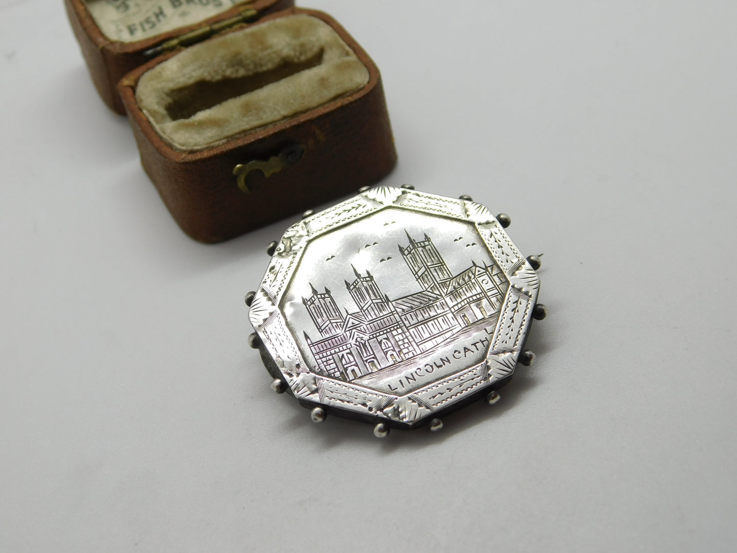 Victorian Sterling Silver Etched 'Lincoln Cathedral' Souvenir Brooch c1880