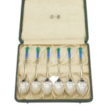Liberty & Co Sterling Silver & Enamel Boxed Teaspoons Set Antique 1929 Deco