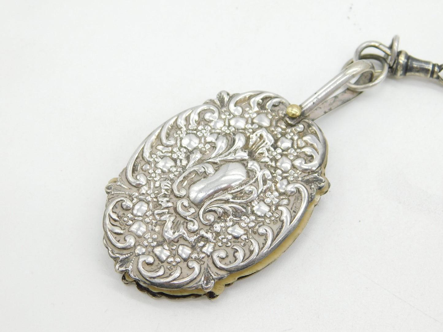 Victorian Art Nouveau Silver Plated Multi-Tool Sewing Chatelaine Antique c1890
