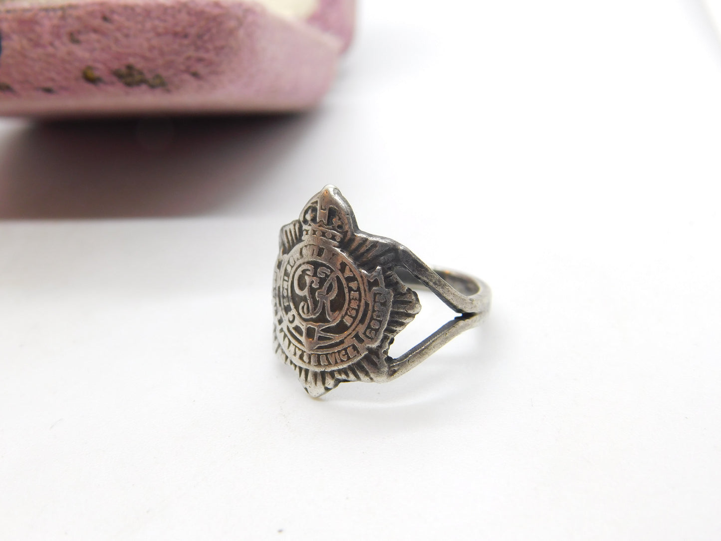 WWII Sterling Silver Royal Army Service Corps Signet Ring Antique c1940