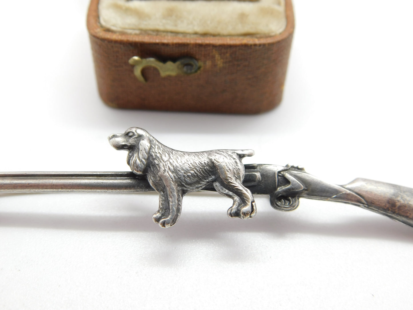 Sterling Silver Shotting Interest Spaniel with Gun Brooch Antique c1920 Deco