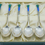 Liberty & Co Sterling Silver & Enamel Boxed Teaspoons Set Antique 1929 Deco