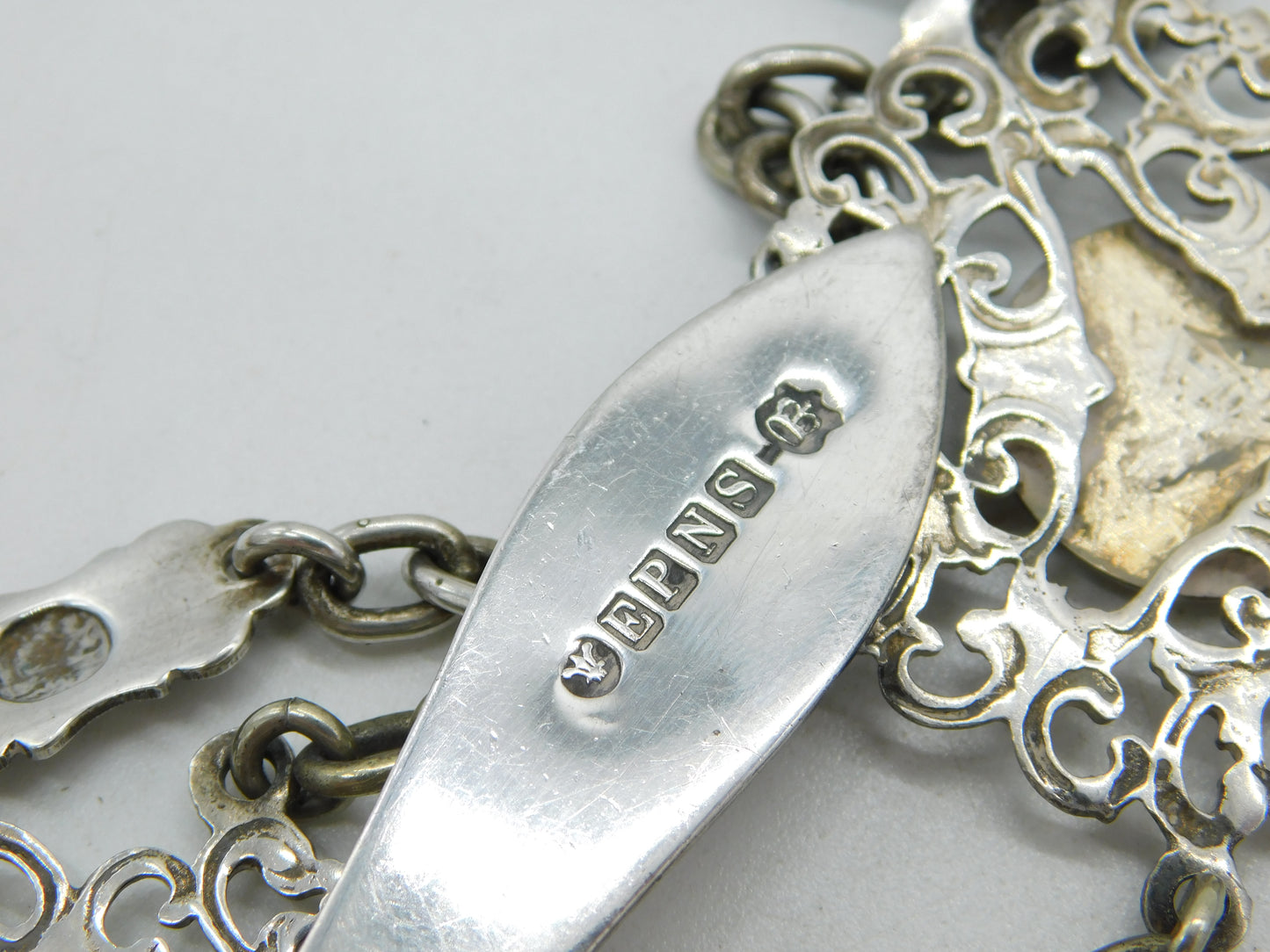 Victorian Art Nouveau Silver Plated Multi-Tool Sewing Chatelaine Antique c1890