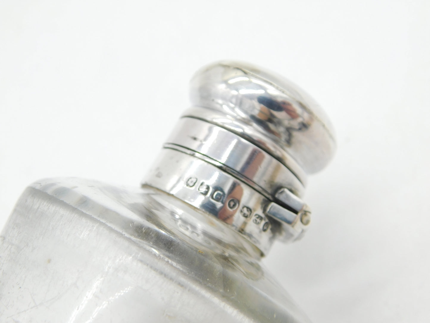 Victorian Sterling Silver Topped Moulded Glass Stirrup Hunting Flask Antique 1869 Birmingham