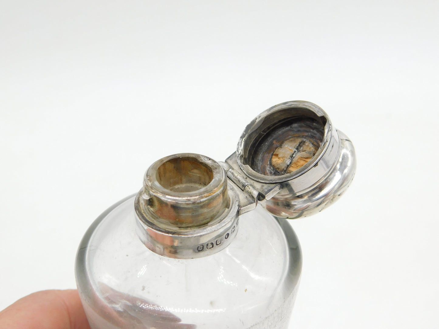 Victorian Sterling Silver Topped Moulded Glass Stirrup Hunting Flask Antique 1869 Birmingham