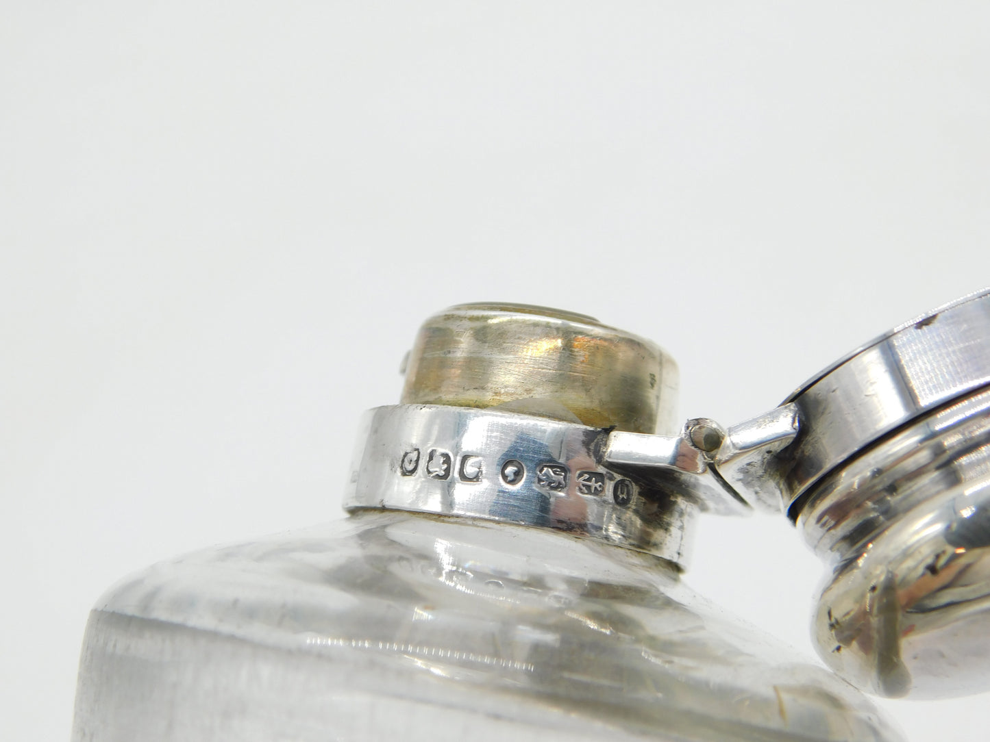 Victorian Sterling Silver Topped Moulded Glass Stirrup Hunting Flask Antique 1869 Birmingham