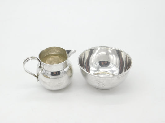 Scottish Edwardian Sterling Silver Crested Sugar Bowl & Cream Jug 1910 Antique