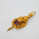 Victorian 18ct Yellow Gold Pink Paste Etruscan Style Drop Pendant Antique c1860