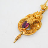 Victorian 18ct Yellow Gold Pink Paste Etruscan Style Drop Pendant Antique c1860