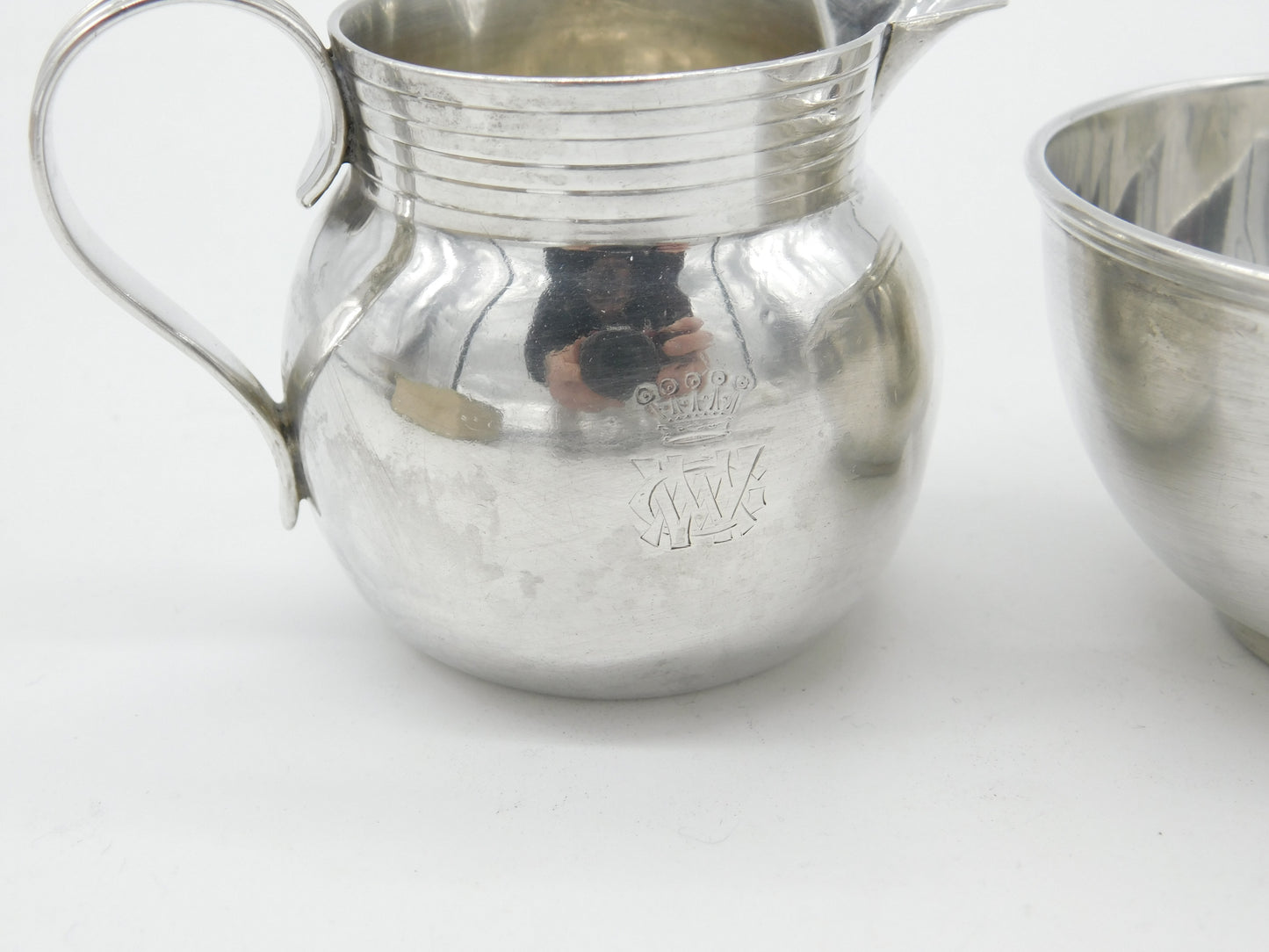 Scottish Edwardian Sterling Silver Crested Sugar Bowl & Cream Jug 1910 Antique