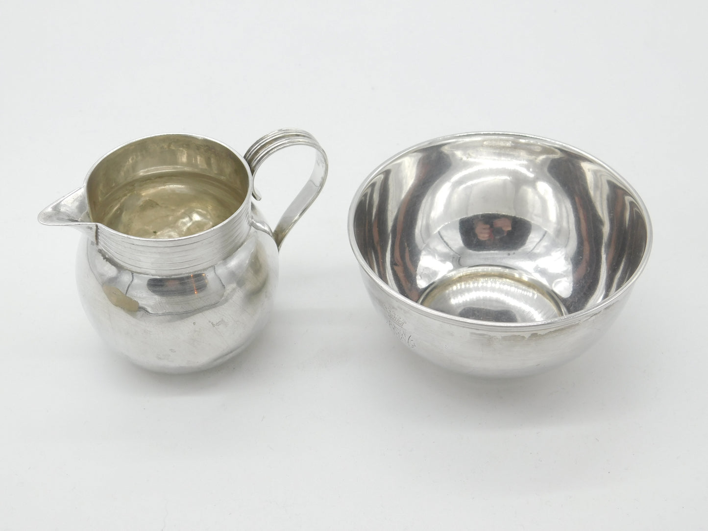 Scottish Edwardian Sterling Silver Crested Sugar Bowl & Cream Jug 1910 Antique