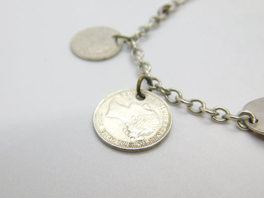 Sterling Silver Victorian Maundy Coin Set Charm Bracelet Antique c1873-c1940