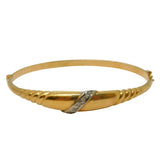 Victorian 10ct Yellow Gold & Diamond Set Crossover Bangle Bracelet Antique