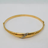 Victorian 10ct Yellow Gold & Diamond Set Crossover Bangle Bracelet Antique