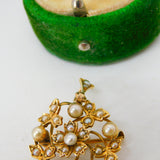 Victorian 15ct Yellow Gold Pearl Set Floral Drop Pendant Antique c1890