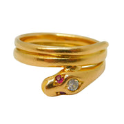 Victorian 18ct Gold, Rock Crystal & Ruby Snake Serpent Ring Antique 1896 Chester