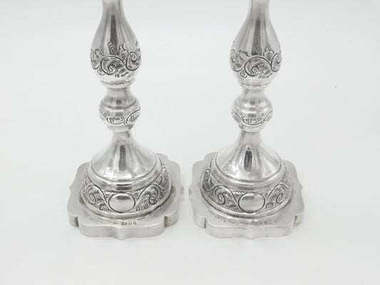 Pair of Large Cast Sterling Silver Floral Candlesticks 1935 London Antique