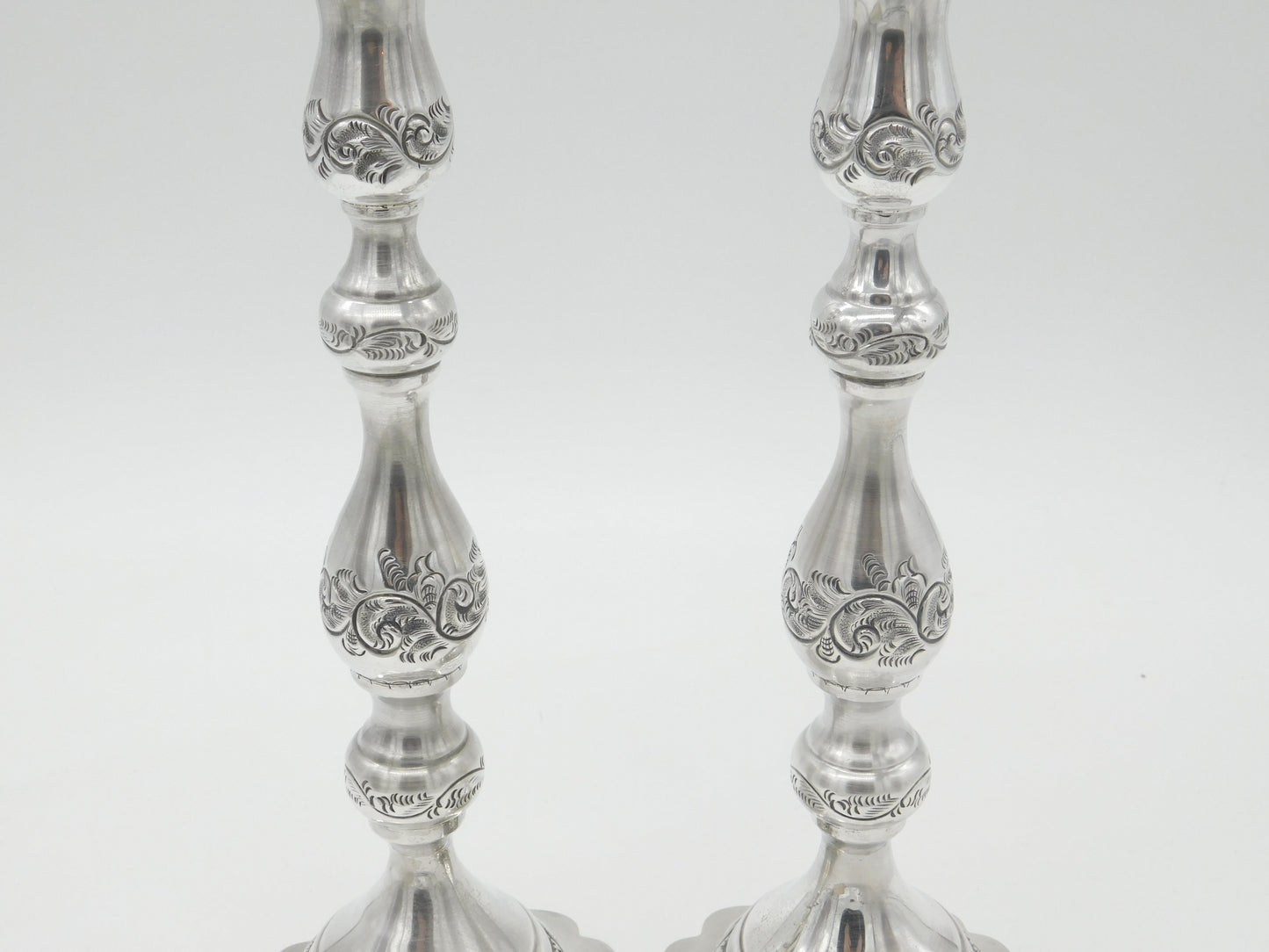 Pair of Large Cast Sterling Silver Floral Candlesticks 1935 London Antique