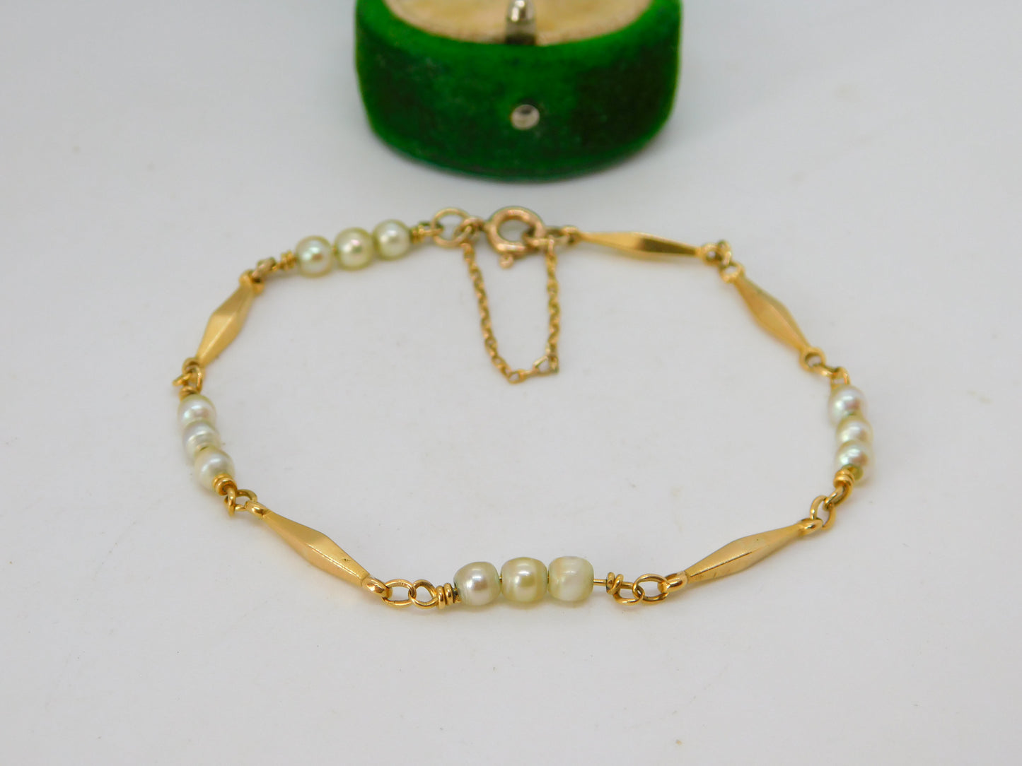 18ct Yellow Gold & Pearl Set Panel Bracelet Antique c1930 Art Deco 18cm Length
