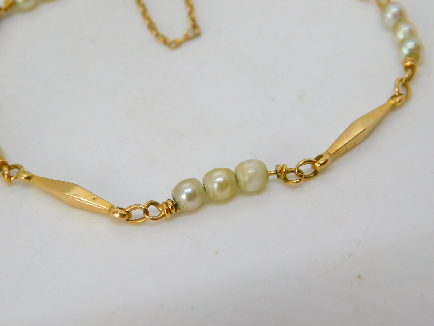 18ct Yellow Gold & Pearl Set Panel Bracelet Antique c1930 Art Deco 18cm Length