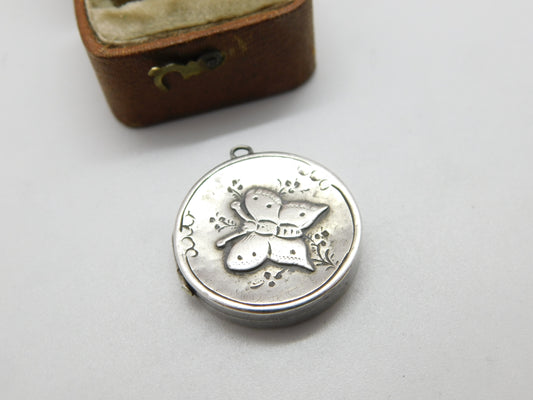 Victorian Sterling Silver Butterfly Pattern Locket Pendant 1891 Birmingham