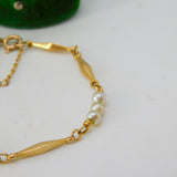 18ct Yellow Gold & Pearl Set Panel Bracelet Antique c1930 Art Deco 18cm Length