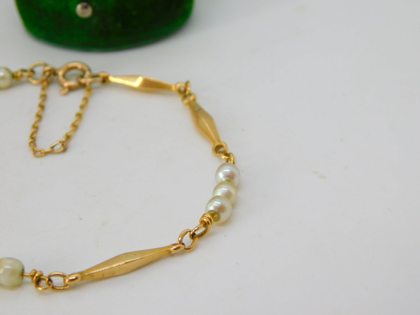 18ct Yellow Gold & Pearl Set Panel Bracelet Antique c1930 Art Deco 18cm Length