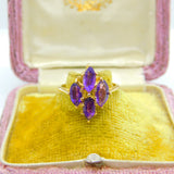 14ct Yellow Gold Amethyst Set Floral Cluster Ring Antique c1930 Art Deco