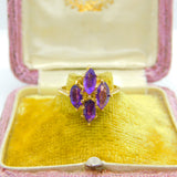 14ct Yellow Gold Amethyst Set Floral Cluster Ring Antique c1930 Art Deco