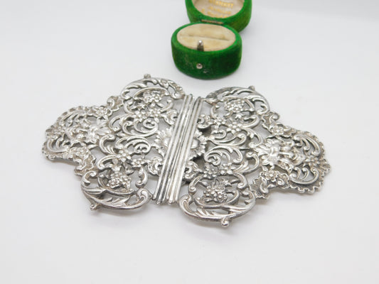 Victorian Sterling Silver Green Man Floral Pattern Nurses Buckle Antique 1894